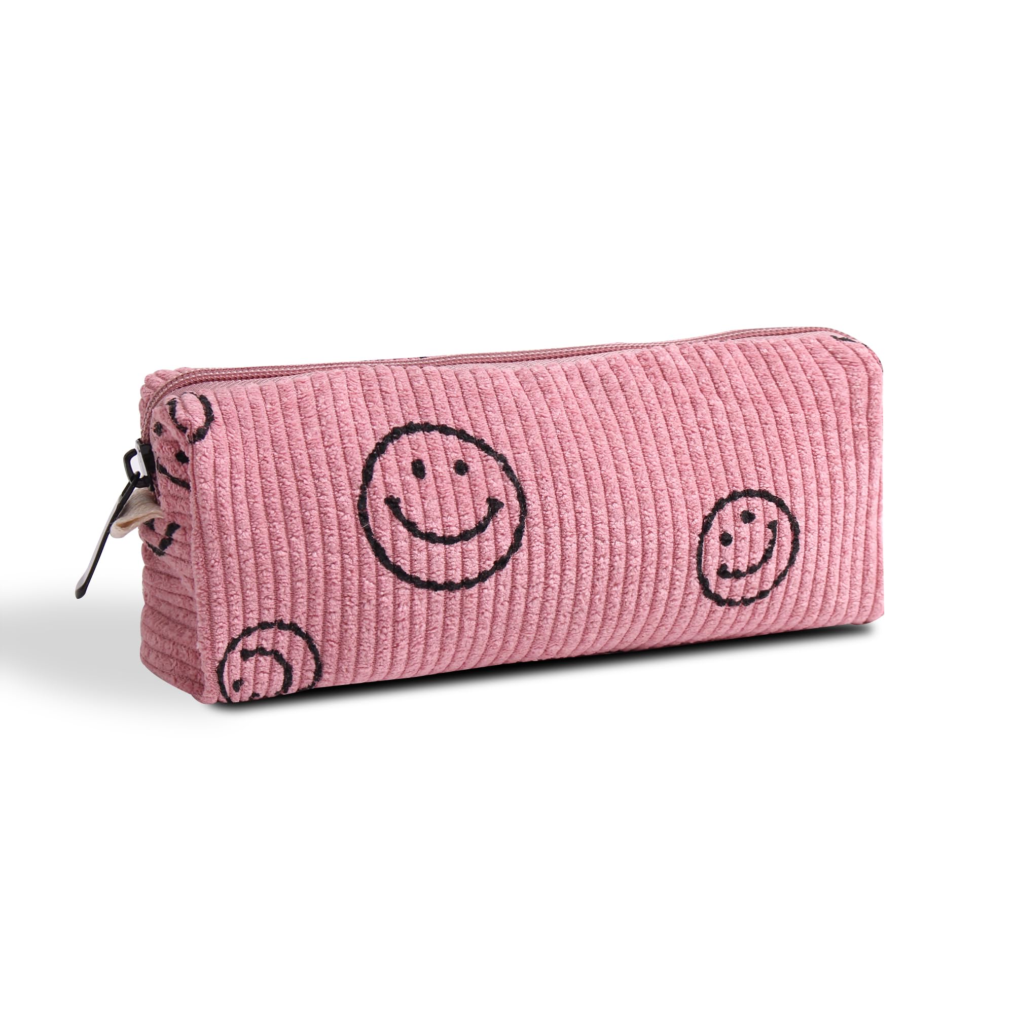 Smile Pencil Pen Case Office Large Storage High Capacity Bag Pouch Holder Box Organizer Makeup Pouch Bag Cosmetic Bag (Pink)